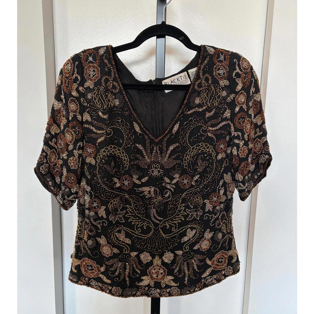 Oleg Cassini Vintage Silk Beaded Top S